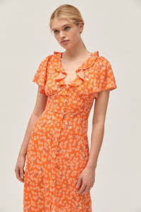  UO Heart Melter Button-Front Ruffle 女士復(fù)古連衣裙 