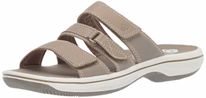 返季特賣：CLARKS Brinkley Coast Slide Sandal Taupe Synthetic女士涼拖