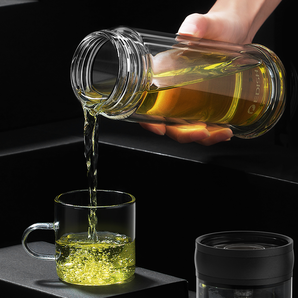 德国EDISH茶水分离杯透明双层玻璃茶杯