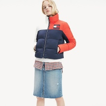 Tommy Hilfiger 女士拼色短款立領(lǐng)棉衣外套