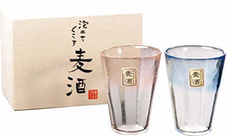 日本进口！东洋佐佐木 粉蓝啤酒杯对杯 木盒装