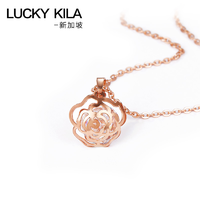 新加坡设计师品牌， LUCKY KILA 镂空玫瑰花天然钻石18k镀金锁骨项链