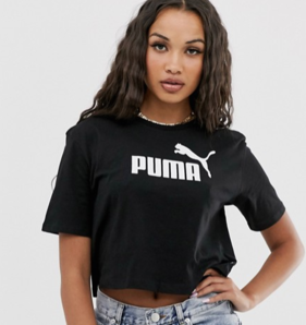 Puma 彪馬 Essentials 黑色短款logo女士短袖T恤