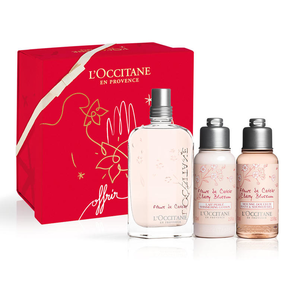 L'OCCITANE 歐舒丹 甜蜜櫻花淡香水EDT 100ml+沐浴啫喱75ml+潤膚露75ml