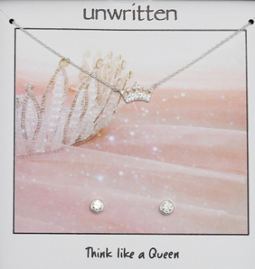 Unwritten 皇冠吊墜項鏈+耳釘套裝