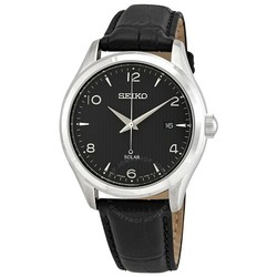 Seiko 精工 Black Dial Leather Watch男士手表