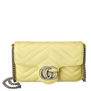Gucci 古馳女士super mini GG Marmont黃色鏈條包