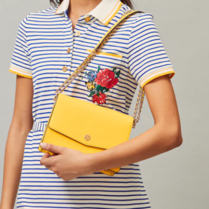 Tory Burch Robinson 女士十字紋牛皮鏈條包