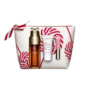 CLARINS 嬌韻詩(shī) 雙萃煥活精華套裝（黃金雙萃精華50ml+晶瑩美顏霜15ml+輕透瑩亮潤(rùn)唇蜜#01 5ml+化妝包）