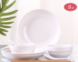 简约纯色！梵尼尔 陶瓷碗具8件套（2个碗+2个盘子+2个勺子+2双筷子）
