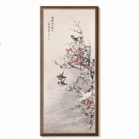 上品印畫 任伯年 新中式花卉水墨畫《梅雀圖》40x80cm 油畫布 細(xì)邊木紋框 玄關(guān)走廊裝飾畫