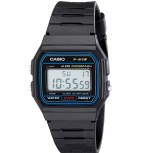 CASIO 卡西歐 EAW-F-91W-1 男士電子手表 33mm 黑盤 黑色塑料表帶 方形