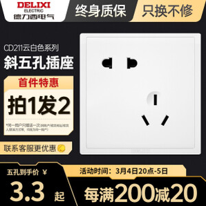 DELIXI 德力西 CD211 斜五孔插座 10A (首件拍1发2)