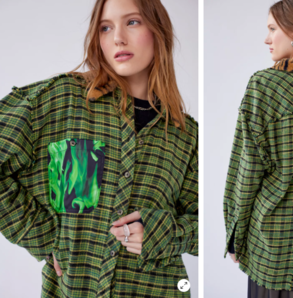 S碼現(xiàn)貨！BDG Meadow Faux Fur Collar Distressed 女款襯衫