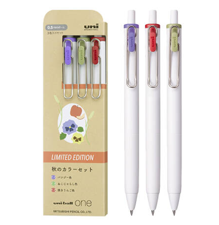 亲子会员!uni 三菱铅笔 -ball one系列 UMN-S-05 按动中性笔 秋季限定 白杆混芯 0.5mm 3支装