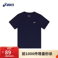 ASICS 亚瑟士 童装夏季新款男女儿童运动修身纯棉圆领短袖T恤 50_藏青色 110cm