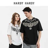 HARDY HARDY 2023純棉圓領(lǐng)燙鉆羽毛十字架短袖T恤男女同款情侶體恤