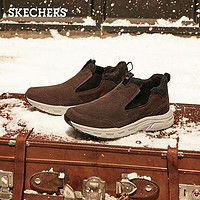 SKECHERS 斯凱奇 一腳蹬輕便舒適拼接加絨男鞋 237283C 巧克力色/黑色 41