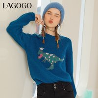 La·go·go 拉谷谷 Lagogo2021新款圓領(lǐng)可愛撞色卡通圖案針織衫女KCMM419C38