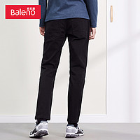 Baleno 班尼路 秋季抓毛弹力斜纹修身长裤男士黑色休闲梭织裤