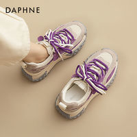 DAPHNE 達(dá)芙妮 真皮老爹鞋女2023新款秋季多巴胺鞋子增高厚底榴蓮底運(yùn)動(dòng)鞋