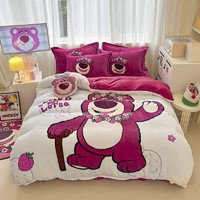 Disney 迪士尼 床上四件套牛奶绒床单被套枕套儿童床上用品学生宿舍单双人床套件 草莓熊