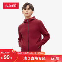 Baleno 班尼路 衛(wèi)衣男休閑簡(jiǎn)約男女同款拉鏈開胸舒適百搭上衣 酒紅色13R S