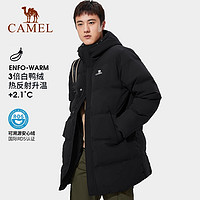 CAMEL 駱駝 戶外女士羽絨服中長款冬季加厚保暖連帽防風(fēng)防潑水外套