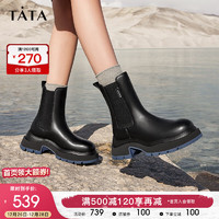 TATA 他她 英倫風切爾西靴女撞色炸街時裝短靴2023冬商場同款WJZ01DZ3 黑色（單里） 39