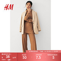 H&M 女裝衛(wèi)衣秋裝女2023年新款羅紋連帽落肩長袖休閑舒適0961199 深米色 155/80A