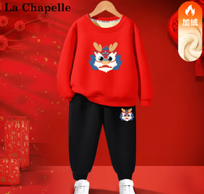 La Chapelle 兒童加絨龍年拜年服套裝 加絨衛(wèi)衣衛(wèi)褲兩件套裝