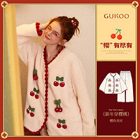 GUKOO 果殼 睡衣女冬加絨加厚珊瑚絨保暖女士睡衣家居套裝