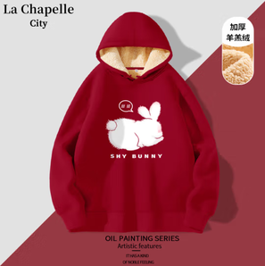 La Chapelle City 拉夏贝尔红色加绒加厚卫衣车厘子红
