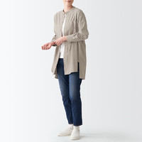 MUJI 無印良品 无印良品（MUJI）  女式 法兰绒 中长衬衫 BCJ16C1A 长袖休闲百搭衬衫 米色 XXS-XS