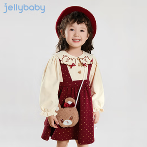 PLUS會(huì)員！JELLYBABY 2024年春秋季新款女童連衣裙紅色