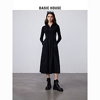 BASICHOUSE 百家好 Basic House/百家好小個(gè)子收腰大擺裙冬拼接立領(lǐng)針織連衣裙