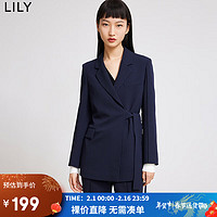 LILY 春新款女裝通勤款防曬職業(yè)OL不對(duì)稱系帶時(shí)尚多色西裝外套 411藏青 XL