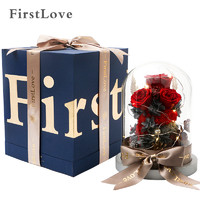 FirstLove 紅玫瑰永生花玻璃罩禮盒