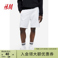 H&M 男裝衛(wèi)褲夏季純色運動褲休閑簡約風舒適柔軟抽繩短褲0956308 白色 180/106