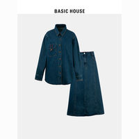 BASICHOUSE 百家好 Basic House/百家好牛仔襯衫外套長裙搭配一整套2023秋高級感套裝