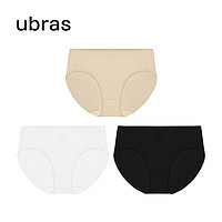 Ubras 23年40S純棉襠抗菌內褲女士內褲中腰三角褲（3條裝） 黑色+白色+瓷月幾色 S