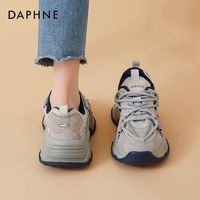 DAPHNE 達(dá)芙妮 真皮老爹鞋女鞋2024新款春季厚底灰色百搭休閑情侶運(yùn)動(dòng)鞋男