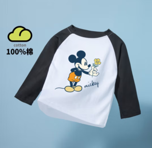 PLUS会员！Disney 迪士尼 宝宝长袖T恤 白拼黑-米奇与花