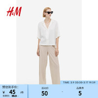 H&M 女裝休閑褲秋季新款時尚薄款垂感直筒寬松闊腿褲1159964 淺米色 165/80A