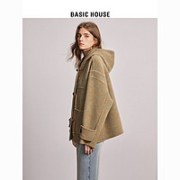 BASICHOUSE 百家好 Basic House/百家好牛角扣呢子大衣女連帽毛呢外套