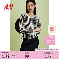 H&M 女裝針織衫冬季慵懶氣質(zhì)氛圍感上衣短款開衫0579541 黑色151 170/104A