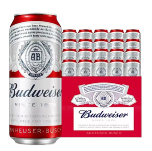 PLUS會員！Budweiser 百威 紅罐淡色拉格高端小麥啤酒  經(jīng)典醇正鋁罐啤酒 450mL 20罐 整箱裝