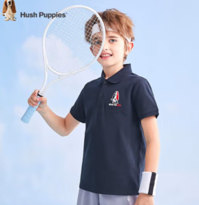 PLUS會(huì)員！Hush Puppies 暇步士 男大童簡(jiǎn)約純色時(shí)尚短袖polo衫