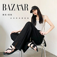 BAZAAR RED 空氣棉云朵開叉褲女春秋新款時尚百搭顯瘦長褲闊腿褲