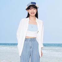 Semir 森马 夏季垂坠感气质五分袖白色衬衫女翻领通勤衬衫女